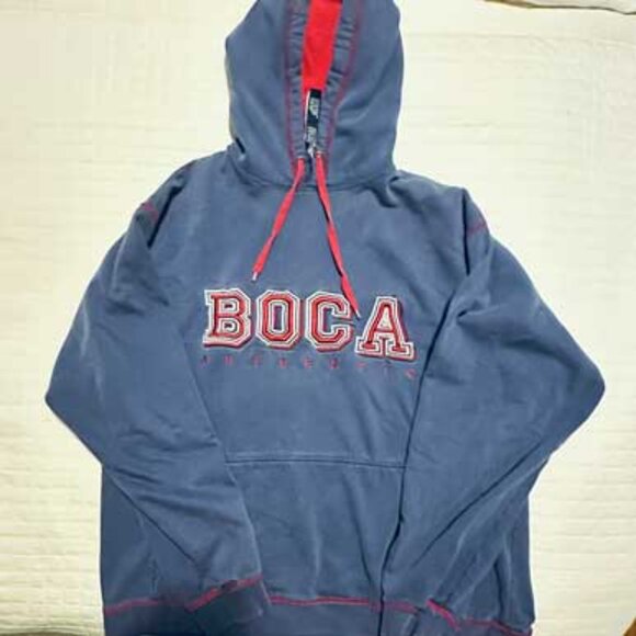 BOCA Authentic Hoodie Navy Blue Red Trim XL/TG Vintage Style AS-IS - Picture 3 of 11